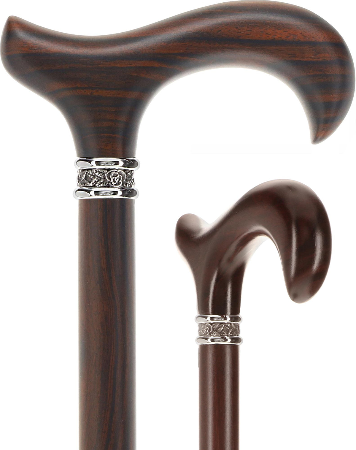 Luxury Derby Cane: Radiant Genuine Ebony Wood, Pewter Collar Option Rose Collar Derby Classic Walking Canes - Tophatter Daily Deals