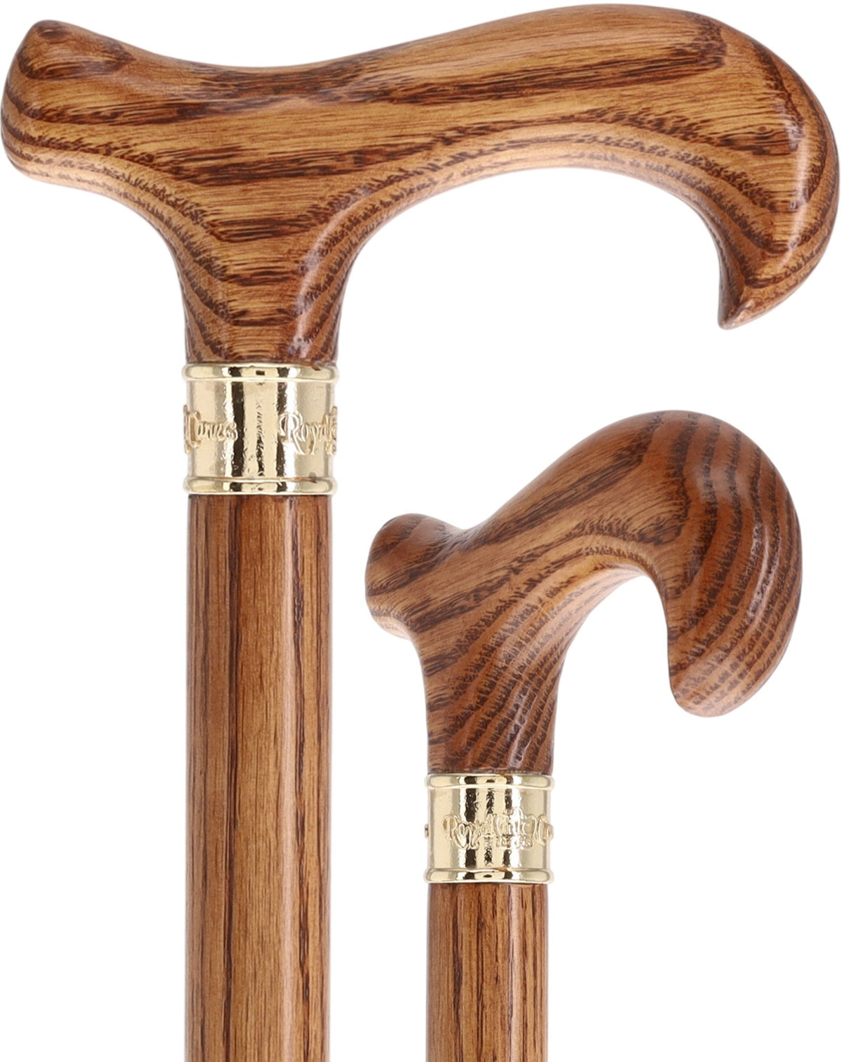 Super Strong & Extra Long Oak Derby Cane: Gold Accent Collar by Royal Canes Extra Strong Walking Canes - Tophatter Daily Deals