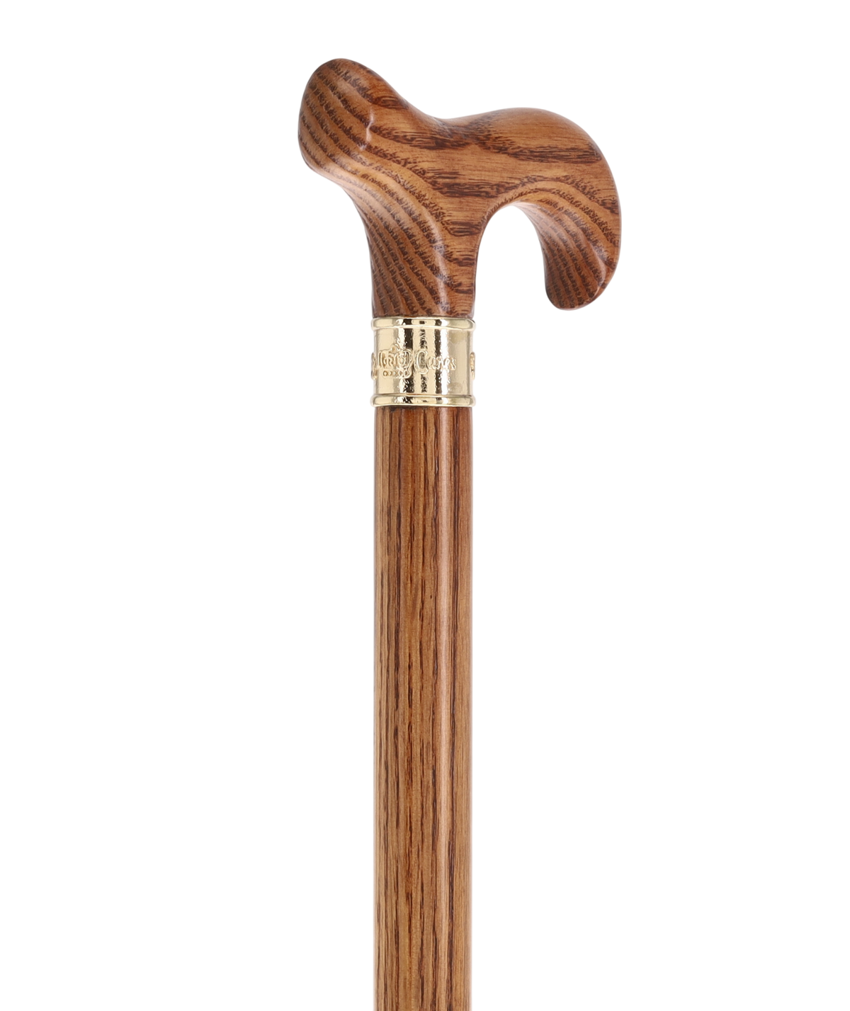Super Strong & Extra Long Oak Derby Cane: Gold Accent Collar by Royal Canes Extra Strong Walking Canes - Tophatter Daily Deals