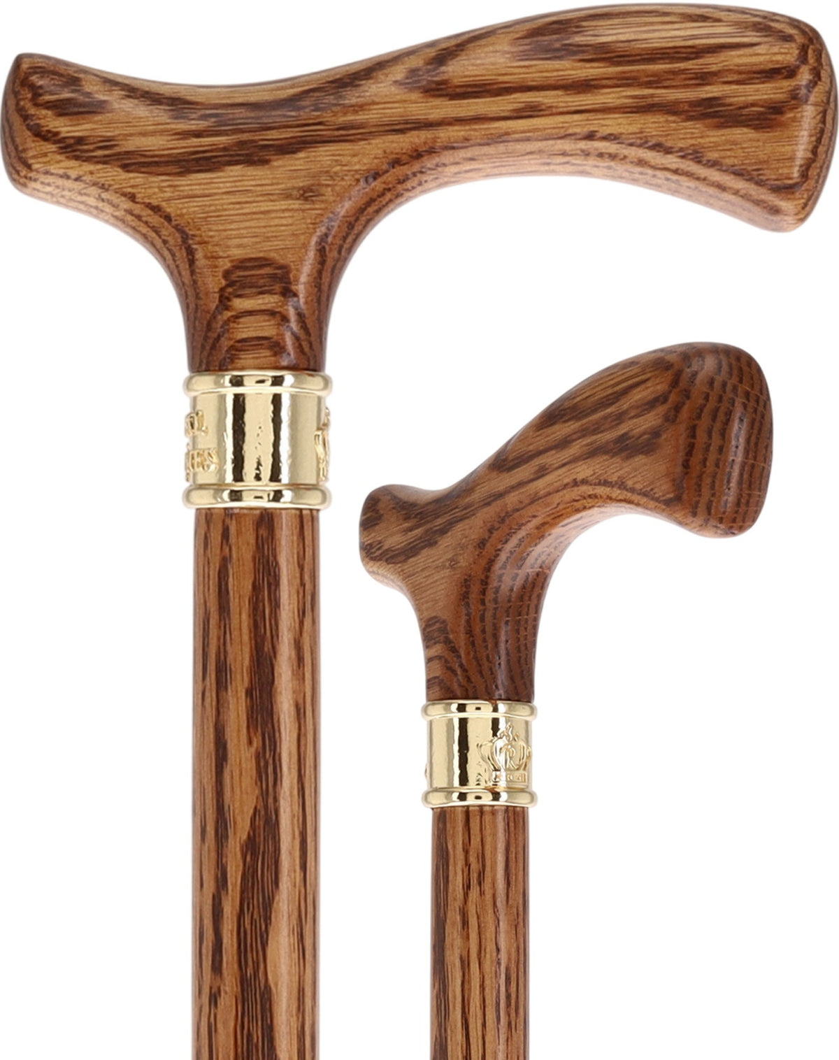 Elegant Fritz Oak Cane w/ Embossed Brass Collar Slim Line Small American Oak Canes - Tophatter Daily Deals