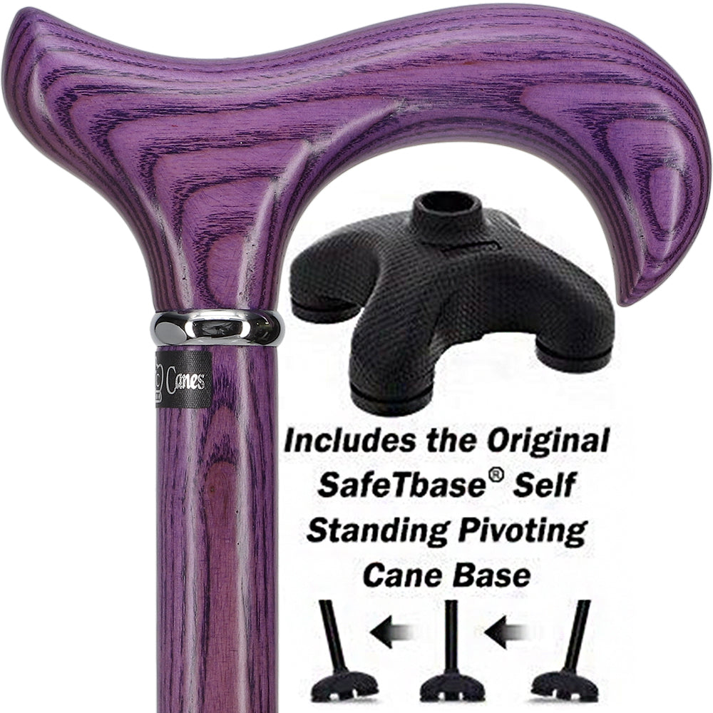 Vivid Purple Derby Walking Cane With Ash Wood Shaft and Silver Collar w/ SafeTbase Safetbase Canes - Tophatter Daily Deals