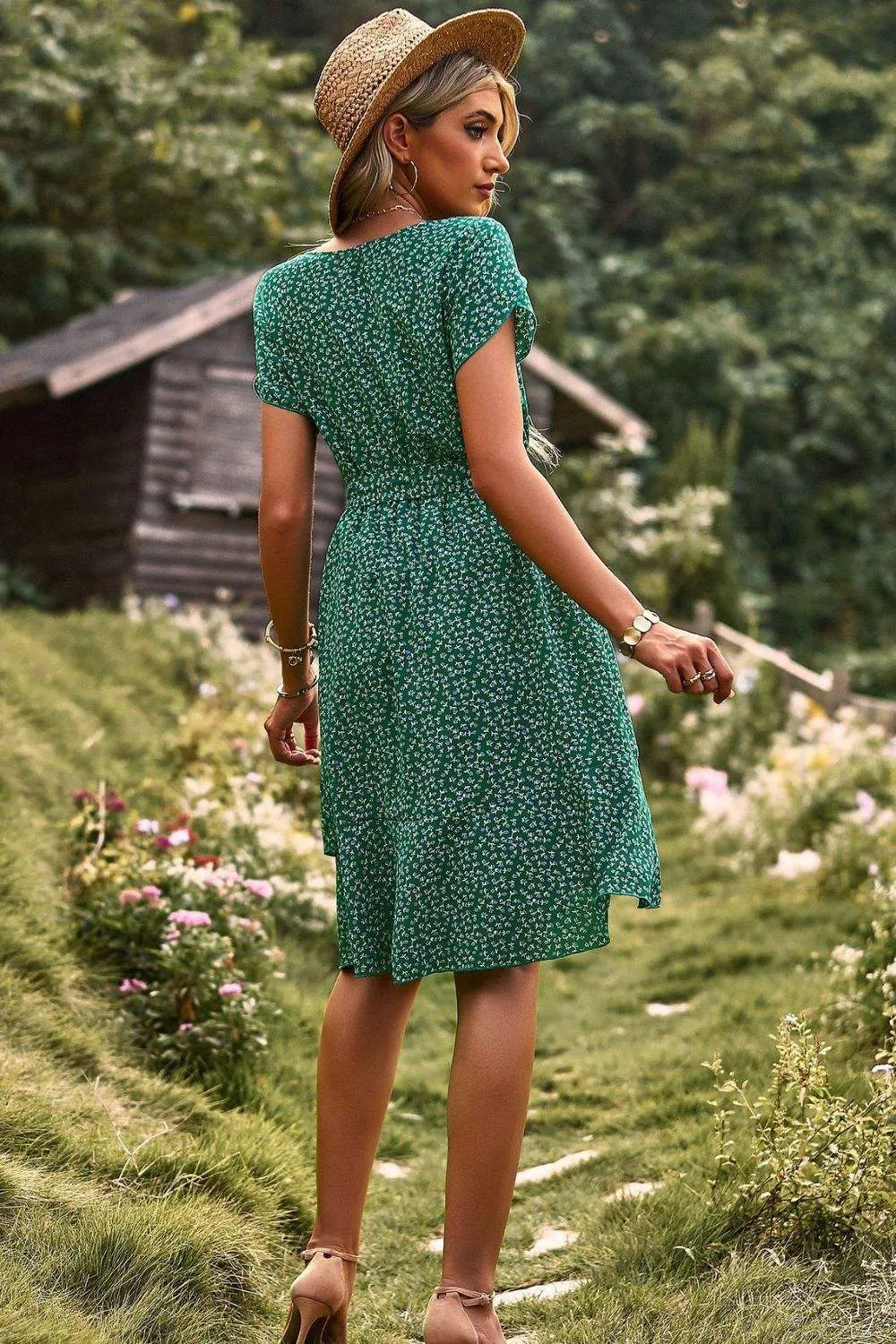 Belted Round Neck Petal Sleeve Mini Dress Casual Dresses - Tophatter Daily Deals