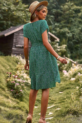 Belted Round Neck Petal Sleeve Mini Dress Casual Dresses - Tophatter Daily Deals