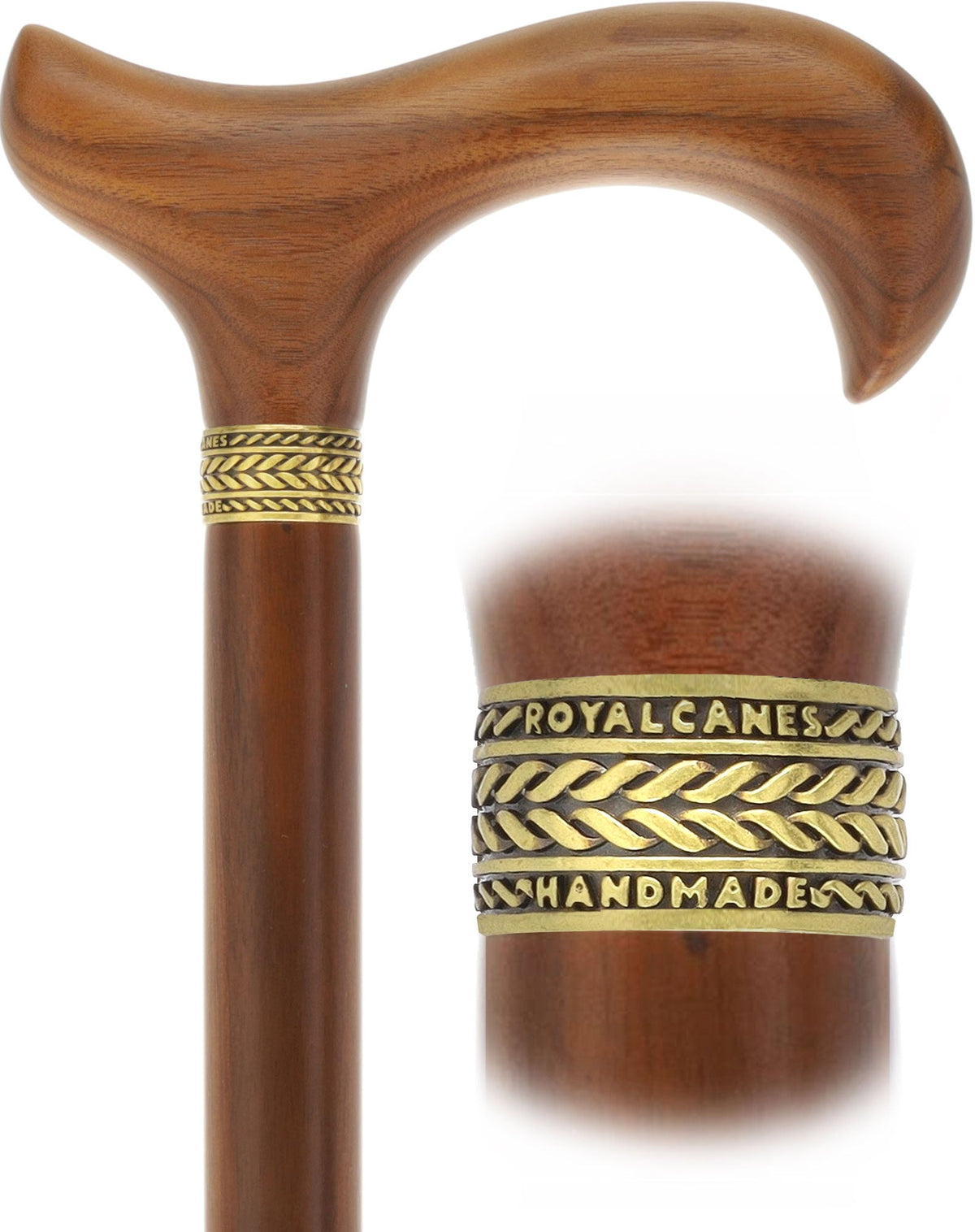 Derby Handle Standard Size (Rich Walnut Wood, Pewter Collar) Derby Classic Walking Canes - Tophatter Daily Deals