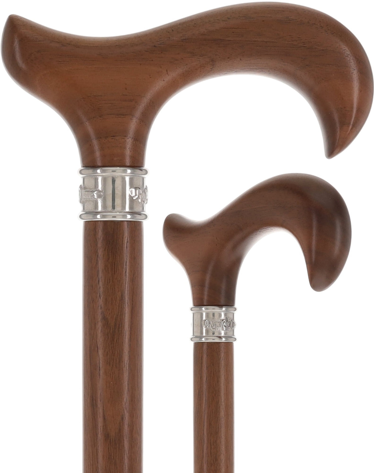 Rich Genuine Walnut Derby Cane - Embossed Collar Embossed Silver Derby Classic Walking Canes - Tophatter Daily Deals
