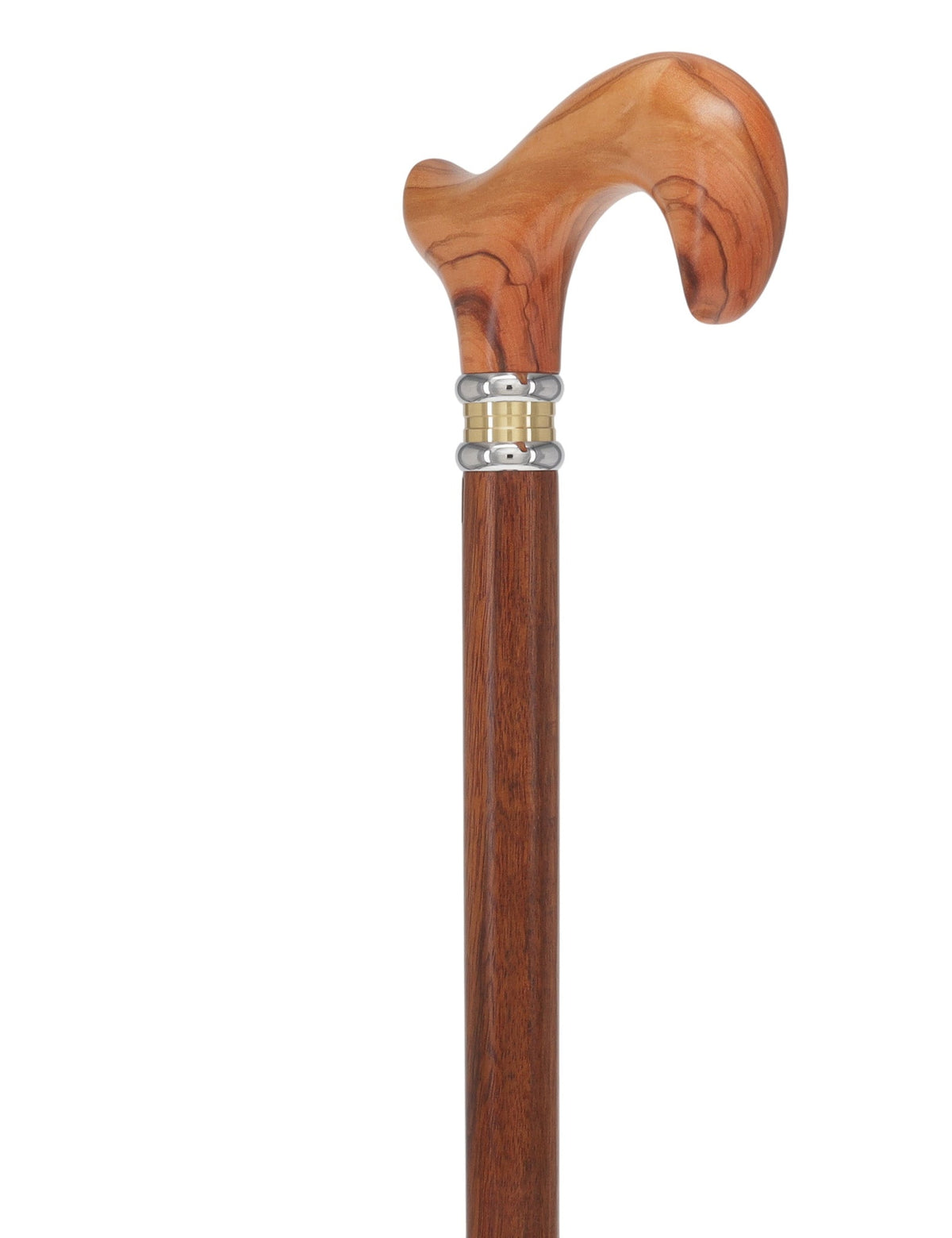 Olivewood Derby Cane - Two-Tone Collar & Ovangkol Shaft Derby Classic Walking Canes - Tophatter Daily Deals