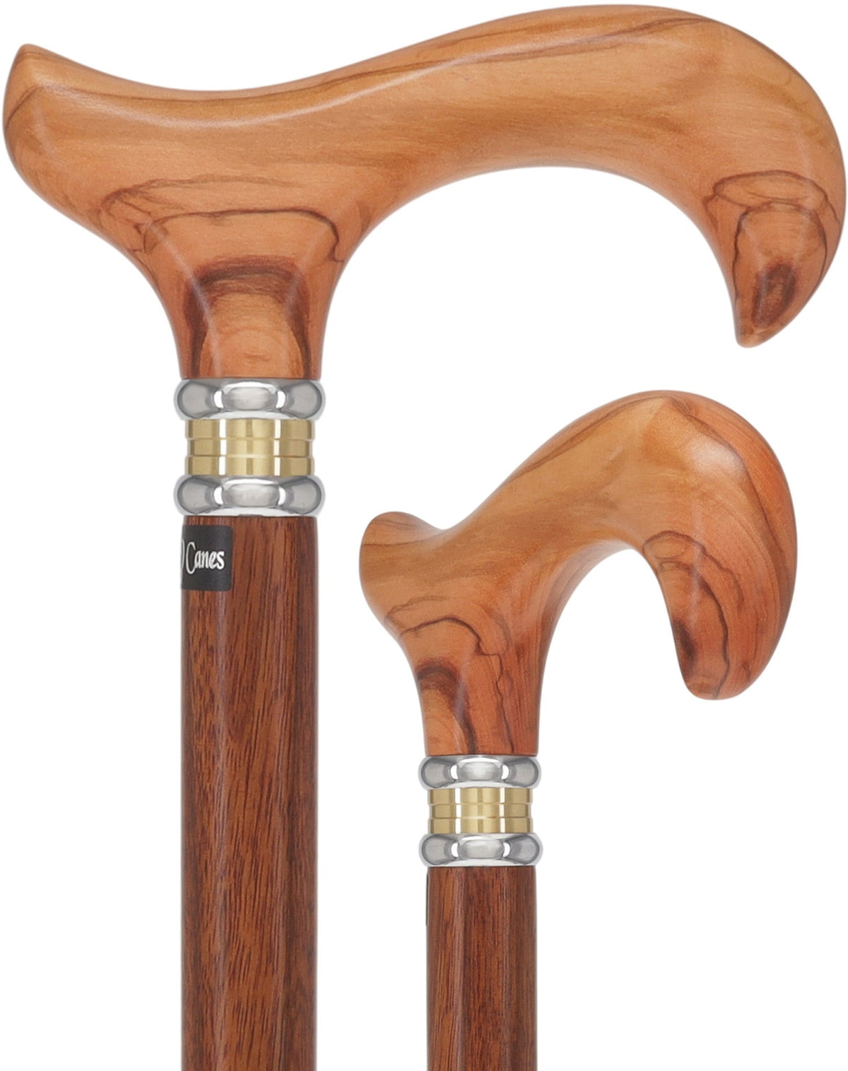 Olivewood Derby Cane - Two-Tone Collar & Ovangkol Shaft Derby Classic Walking Canes - Tophatter Daily Deals