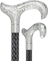 Derby Premium Chrome Brass Cane: Laser-Etched Custom Shaft Black Etched Adjustable Shaft +$4.50 Plated Handle Walking Canes - Tophatter Daily Deals