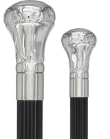 Knob Premium Chrome Brass Cane: Laser-Etched Custom Shaft Solid Black Plated Handle Walking Canes - Tophatter Daily Deals