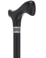 Slim Line Fritz Cane: Black Beechwood, Braided Pewter Collar Fritz Handle Walking Canes - Tophatter Daily Deals