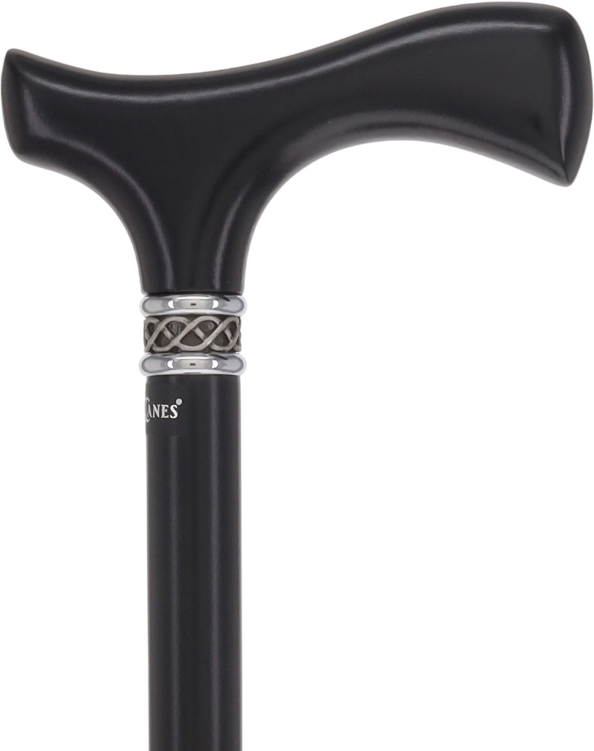 Slim Line Fritz Cane: Black Beechwood, Braided Pewter Collar Fritz Handle Walking Canes - Tophatter Daily Deals