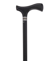Slim Line Fritz Cane: Black Beechwood, Braided Pewter Collar Fritz Handle Walking Canes - Tophatter Daily Deals
