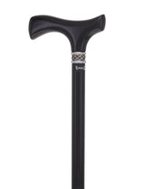 Slim Line Fritz Cane: Black Beechwood, Braided Pewter Collar Fritz Handle Walking Canes - Tophatter Daily Deals