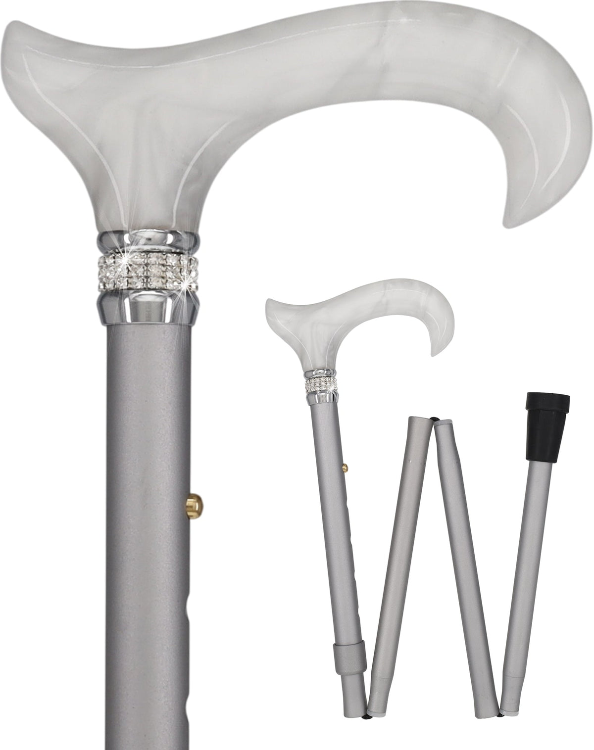 Platinum Pearlz w/Rhinestone collar and Silver shaft Designer Adjustable Orthopedic Folding Cane Pearl Swirl Lucite Designer Walking Canes - Tophatter Daily Deals