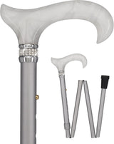 Platinum Pearlz w/Rhinestone collar and Silver shaft Designer Adjustable Orthopedic Folding Cane Pearl Swirl Lucite Designer Walking Canes - Tophatter Daily Deals