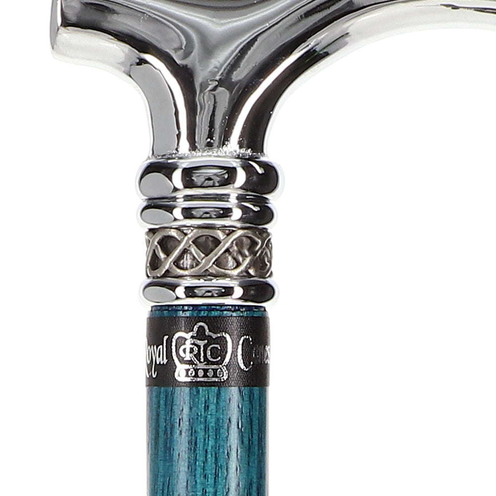 Slim Line Chrome Blue Fritz Cane: Ash Shaft, Pewter Swirl Plated Handle Walking Canes - Tophatter Daily Deals