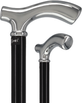 Formal Petite Black Chrome Fritz Cane, Slim & Beechwood Shaft Plated Handle Walking Canes - Tophatter Daily Deals