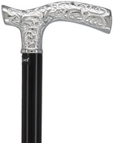Premium Chrome Brass Scroll Fritz Cane: Black Beechwood Plated Handle Walking Canes - Tophatter Daily Deals