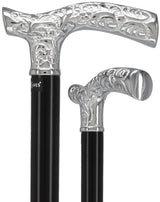 Premium Chrome Brass Scroll Fritz Cane: Black Beechwood Plated Handle Walking Canes - Tophatter Daily Deals