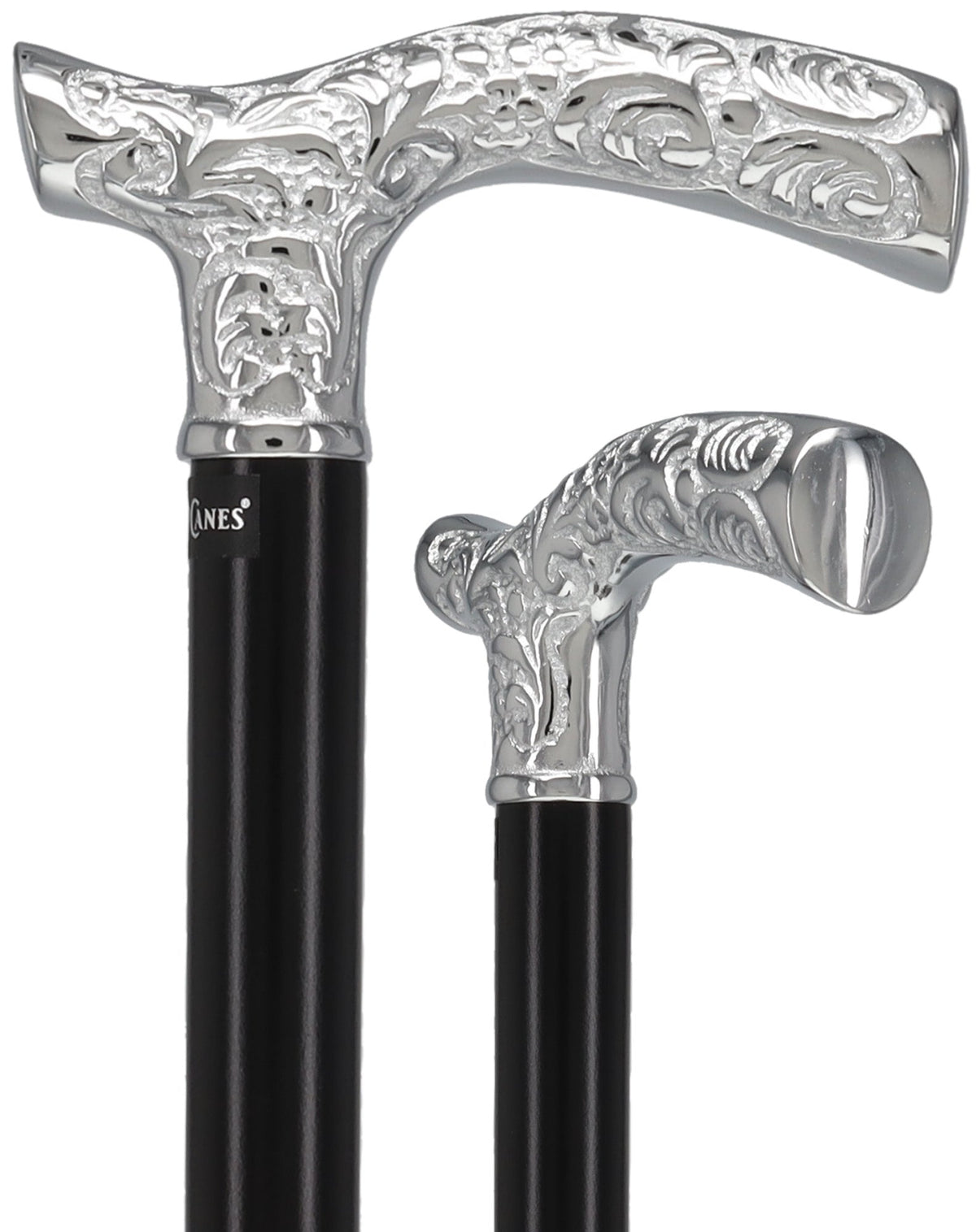 Premium Chrome Brass Scroll Fritz Cane: Black Beechwood Plated Handle Walking Canes - Tophatter Daily Deals