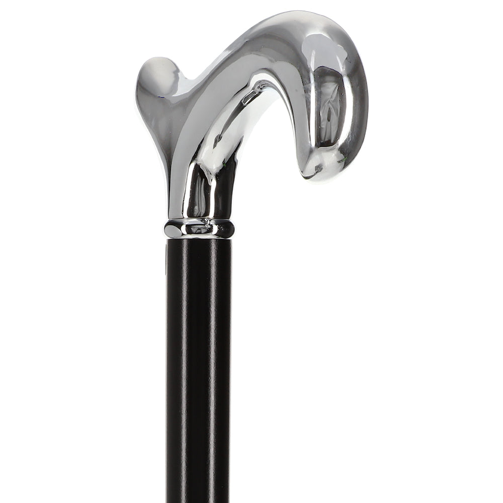 Formal Chrome Derby Cane, Black Beechwood & Silver Collar Plated Handle Walking Canes - Tophatter Daily Deals