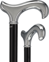 Formal Chrome Derby Cane, Black Beechwood & Silver Collar Plated Handle Walking Canes - Tophatter Daily Deals