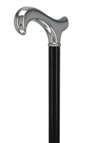 Formal Chrome Derby Cane, Black Beechwood & Silver Collar Plated Handle Walking Canes - Tophatter Daily Deals