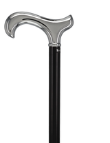 Formal Chrome Derby Cane, Black Beechwood & Silver Collar Plated Handle Walking Canes - Tophatter Daily Deals