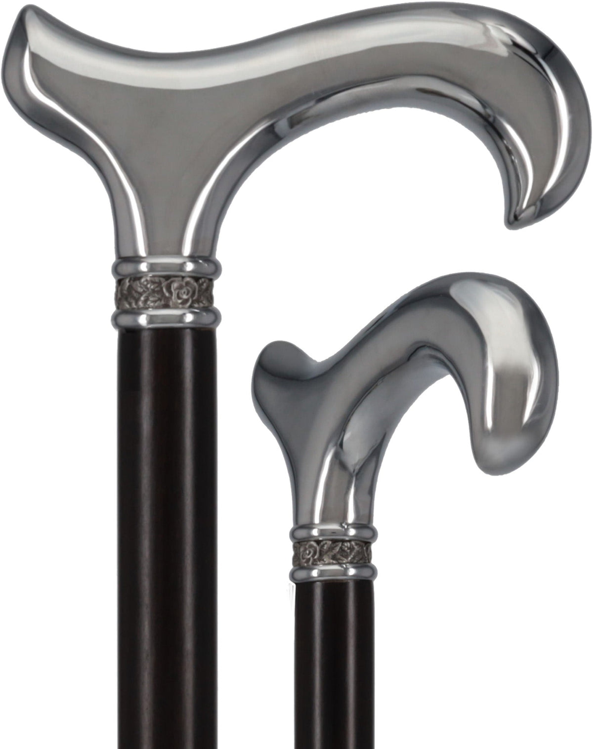 Luxurious Chrome Plated Cane: Ebony Shaft, Rose Pewter Collar Plated Handle Walking Canes - Tophatter Daily Deals
