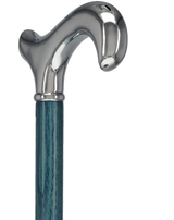 Luxury Blue Chrome Derby Cane - Stained Denim Ash Wood Plated Handle Walking Canes - Tophatter Daily Deals