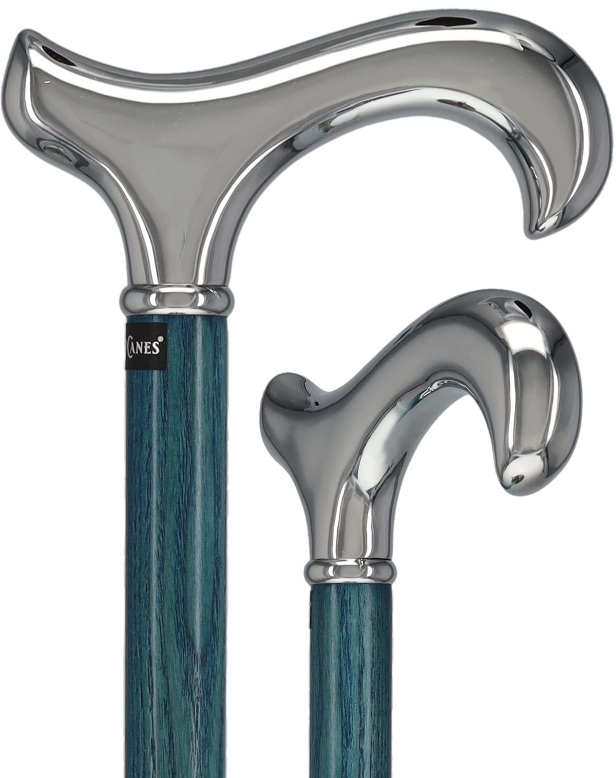 Luxury Blue Chrome Derby Cane - Stained Denim Ash Wood Plated Handle Walking Canes - Tophatter Daily Deals