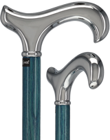 Luxury Blue Chrome Derby Cane - Stained Denim Ash Wood Plated Handle Walking Canes - Tophatter Daily Deals