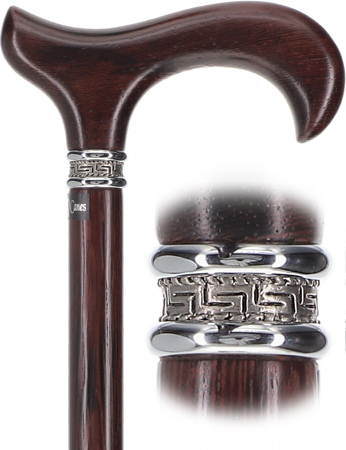 Textured Exotic Wenge Wood Derby Cane: Intricate Pewter Collar Derby Classic Walking Canes - Tophatter Daily Deals
