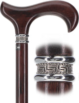 Textured Exotic Wenge Wood Derby Cane: Intricate Pewter Collar Derby Classic Walking Canes - Tophatter Daily Deals
