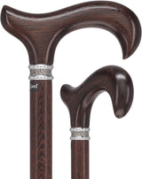 Textured Exotic Wenge Wood Derby Cane: Intricate Pewter Collar Derby Classic Walking Canes - Tophatter Daily Deals