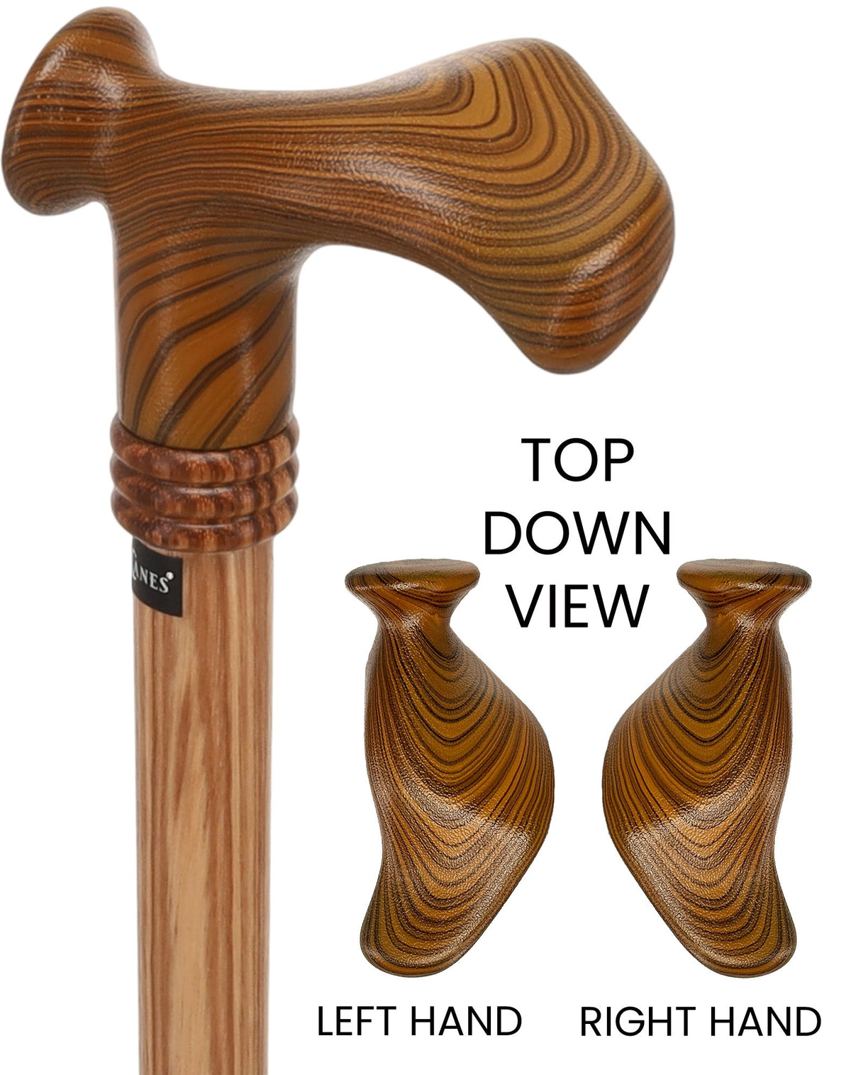 Contour Palm Grip Cane - Zebrano Wood, Ergonomic Comfort Left Hand Anatomically Correct - Tophatter Daily Deals