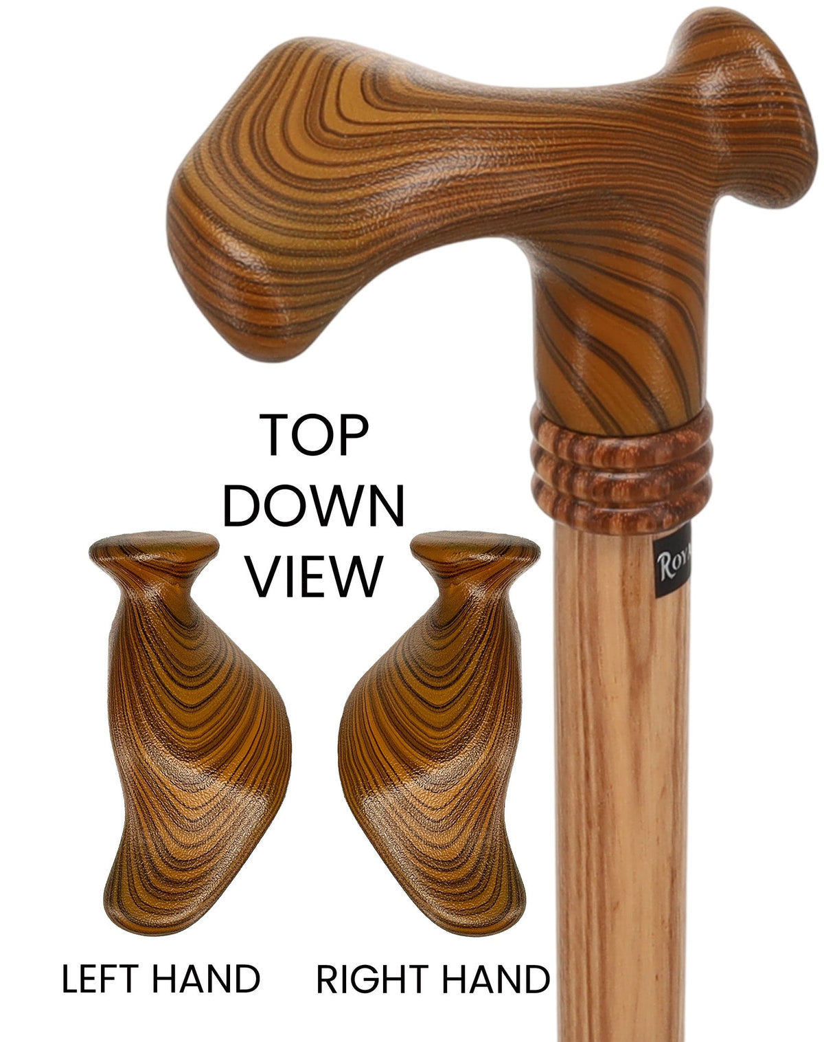 Contour Palm Grip Cane - Zebrano Wood, Ergonomic Comfort Right Hand Anatomically Correct - Tophatter Daily Deals