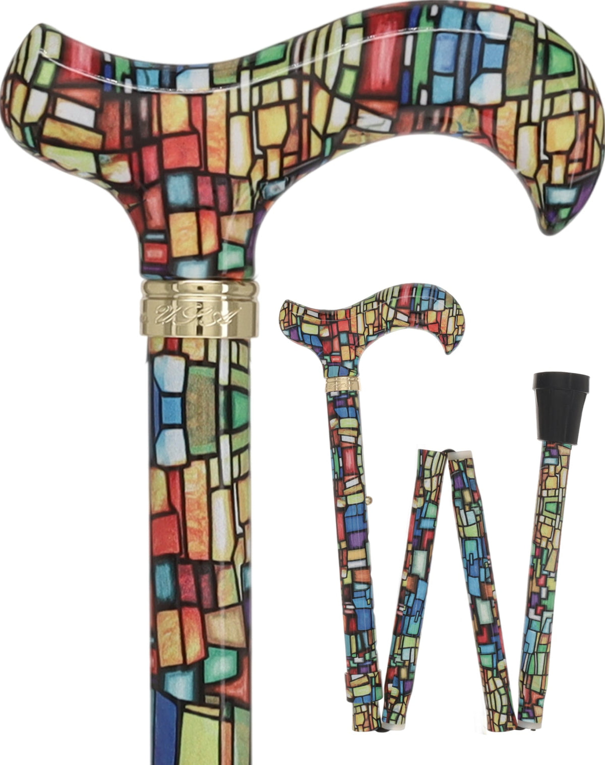 Mosaic Stained: Designer Pattern Folding Adjustable Cane Folding Canes - Tophatter Daily Deals
