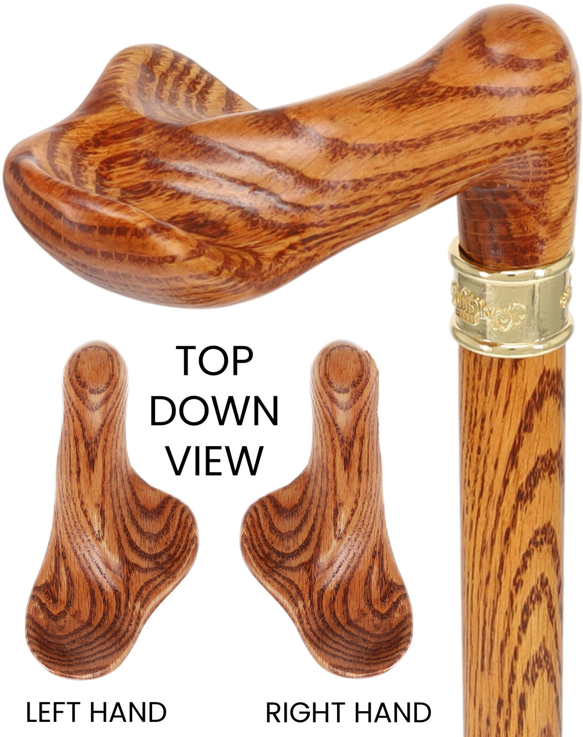 Luxury Oak Palm Grip Walking Cane - Ergonomic Comfort Right Hand Palm Hand Grip Canes - Tophatter Daily Deals
