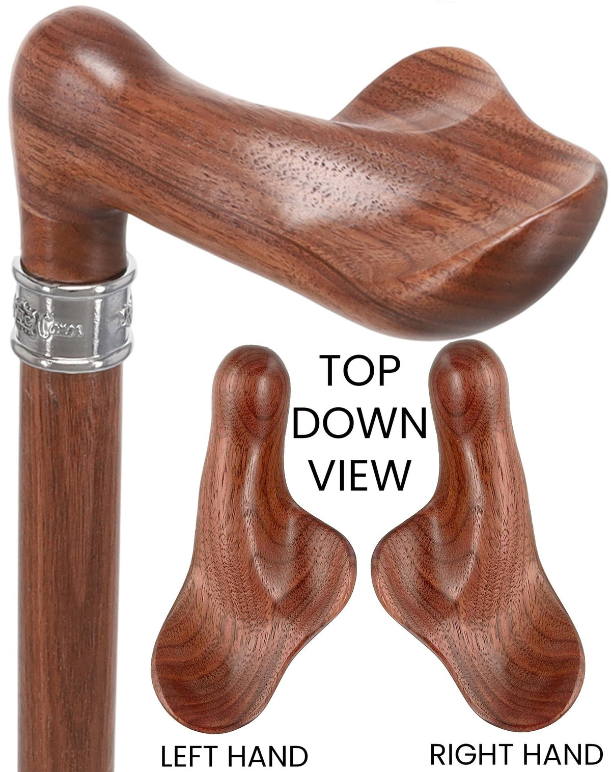 Luxury Walnut Palm Grip Walking Cane - Ergonomic Comfort Left Hand - Tophatter Daily Deals