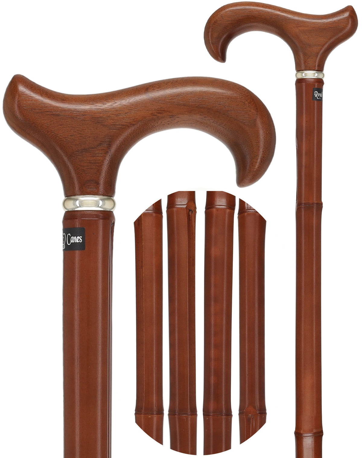 Bamboo Shaft Cane with Walnut Derby Handle: Elegant Design Derby Classic Walking Canes - Tophatter Daily Deals