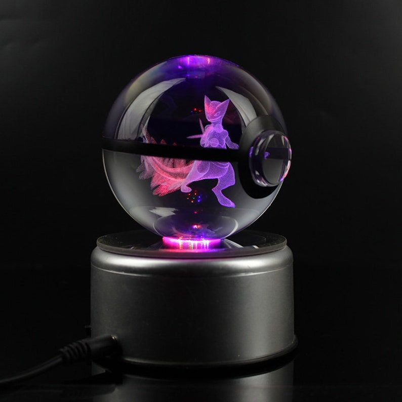 80Mm Laser Engraved Glass Pokemon Collectable (Rotating Stand) Collectible Merchandise - Tophatter Daily Deals