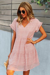 Printed V-Neck Short Sleeve Tiered Dress Casual Dresses - Tophatter Daily Deals