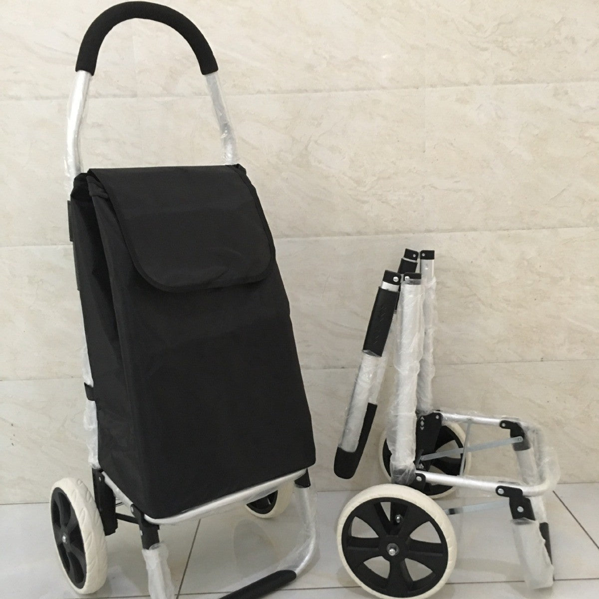 Aluminum Alloy Shopping Cart Pull Rod Folding Cart Black 0 - Tophatter Daily Deals