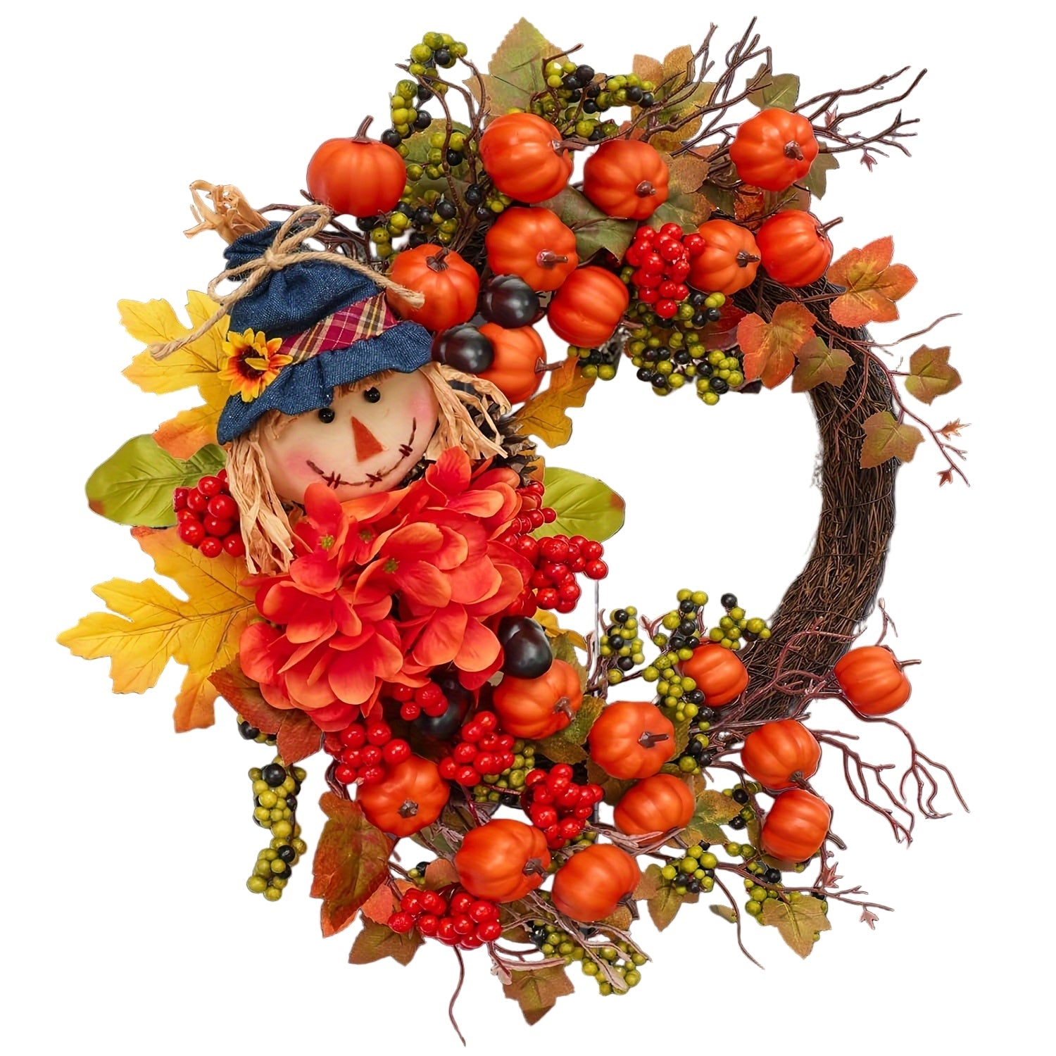 Halloween Autumn Scarecrow Wreath with Pumpkins Occasions > Christmas > Christmas Wreaths & Garlands - Tophatter Daily Deals