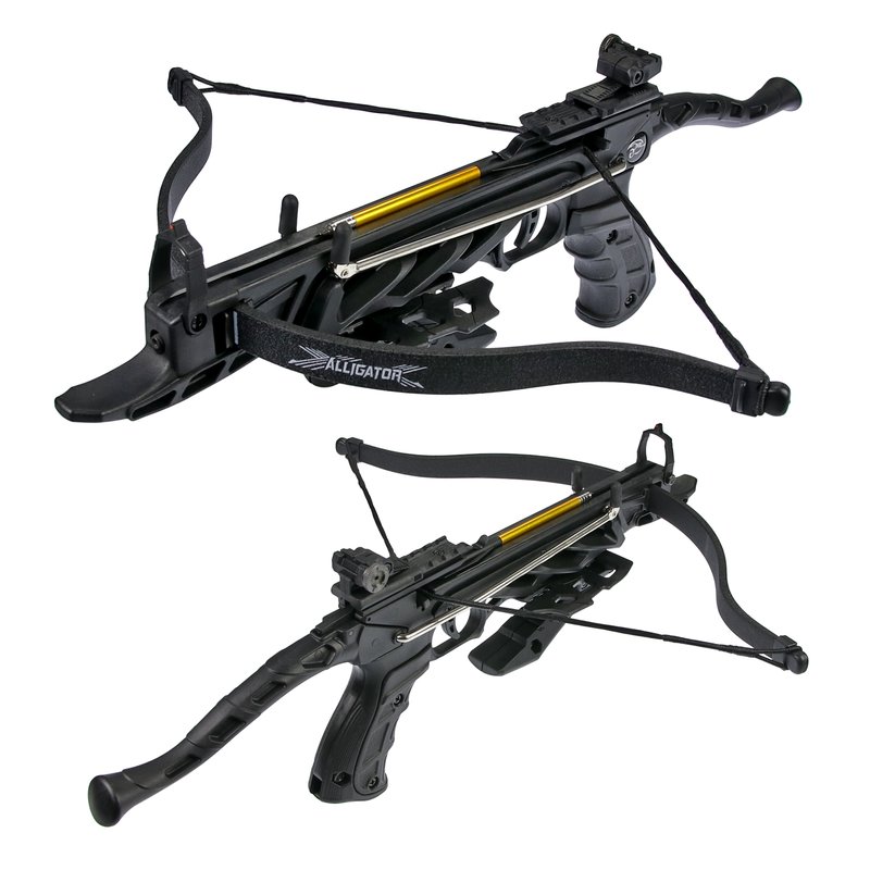 80 lb Pistol Crossbow ALLIGATOR w/ GRIP Bolts Archery Gun - Self Cocking Black Crossbow - Tophatter Daily Deals