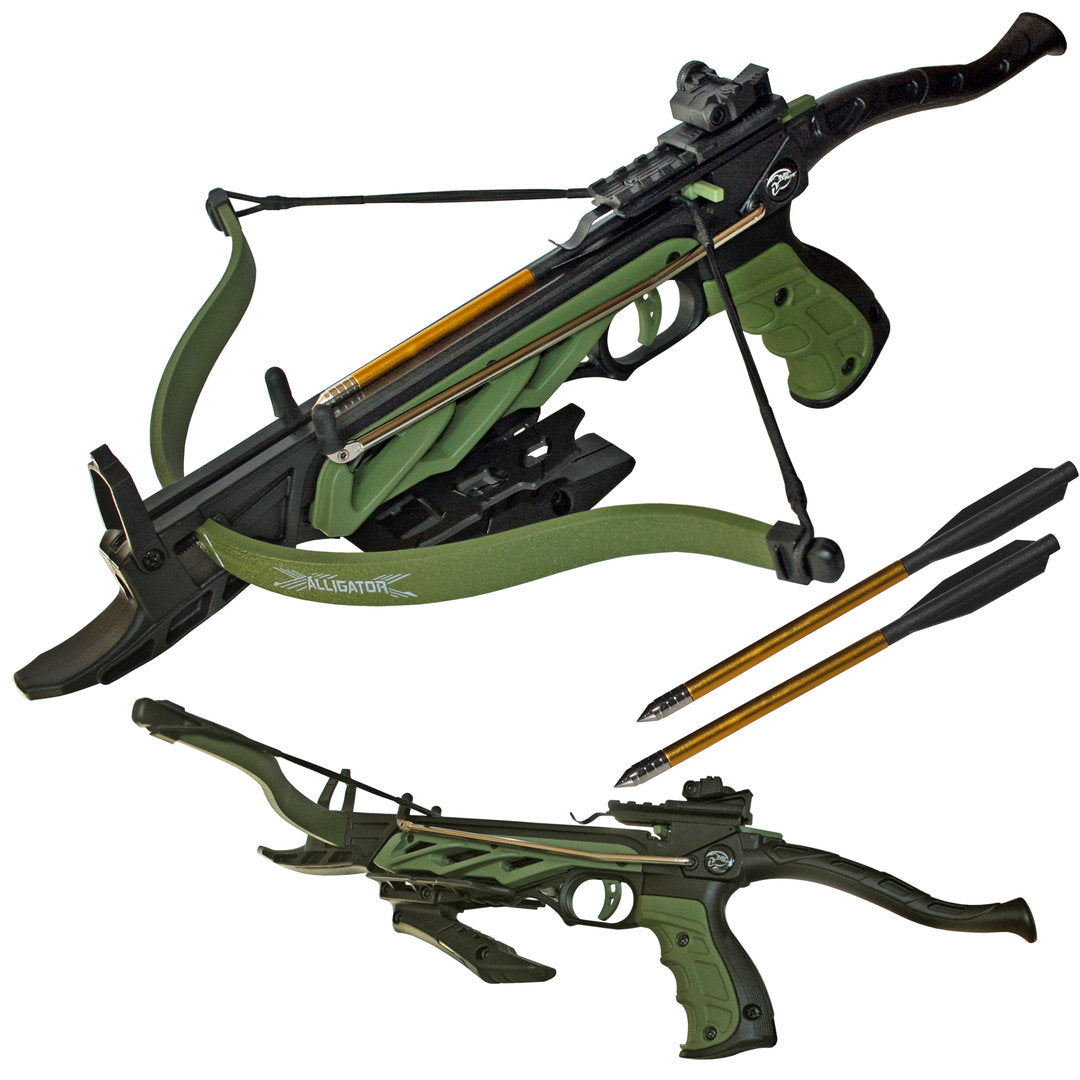 80 lb Pistol Crossbow ALLIGATOR w/ GRIP Bolts Archery Gun - Self Cocking Olive Drab (green) Crossbow - Tophatter Daily Deals