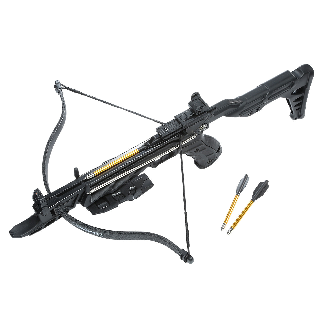 80 lb Pistol Crossbow ALLIGATOR w/ Adjustable Stock - Self Cocking Black Crossbow - Tophatter Daily Deals