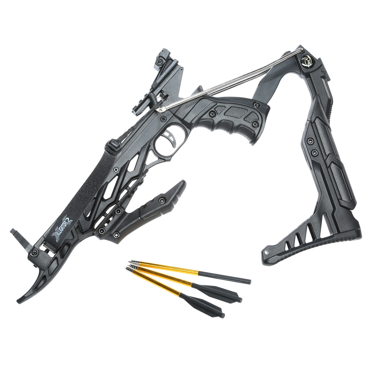 80 lb Pistol Crossbow ALLIGATOR w/ Adjustable Stock - Self Cocking Crossbow - Tophatter Daily Deals