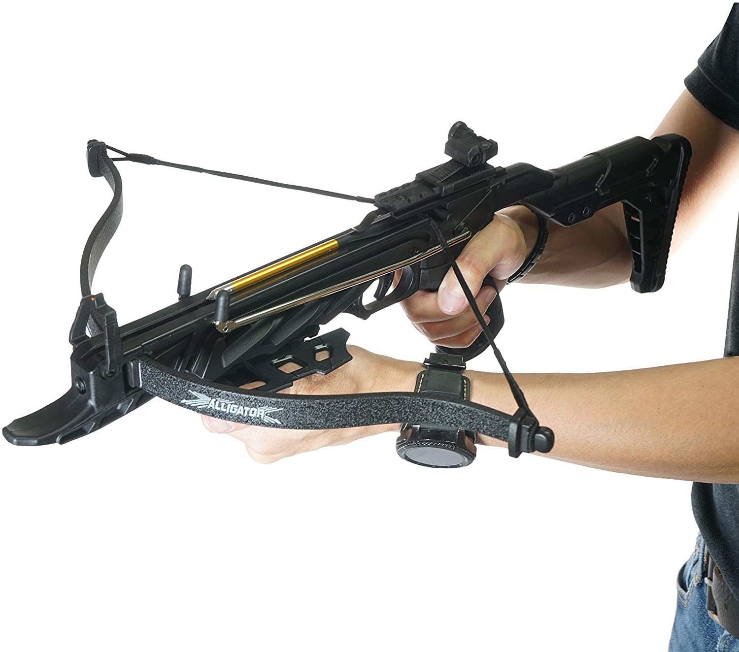 80 lb Pistol Crossbow ALLIGATOR w/ Adjustable Stock - Self Cocking Crossbow - Tophatter Daily Deals